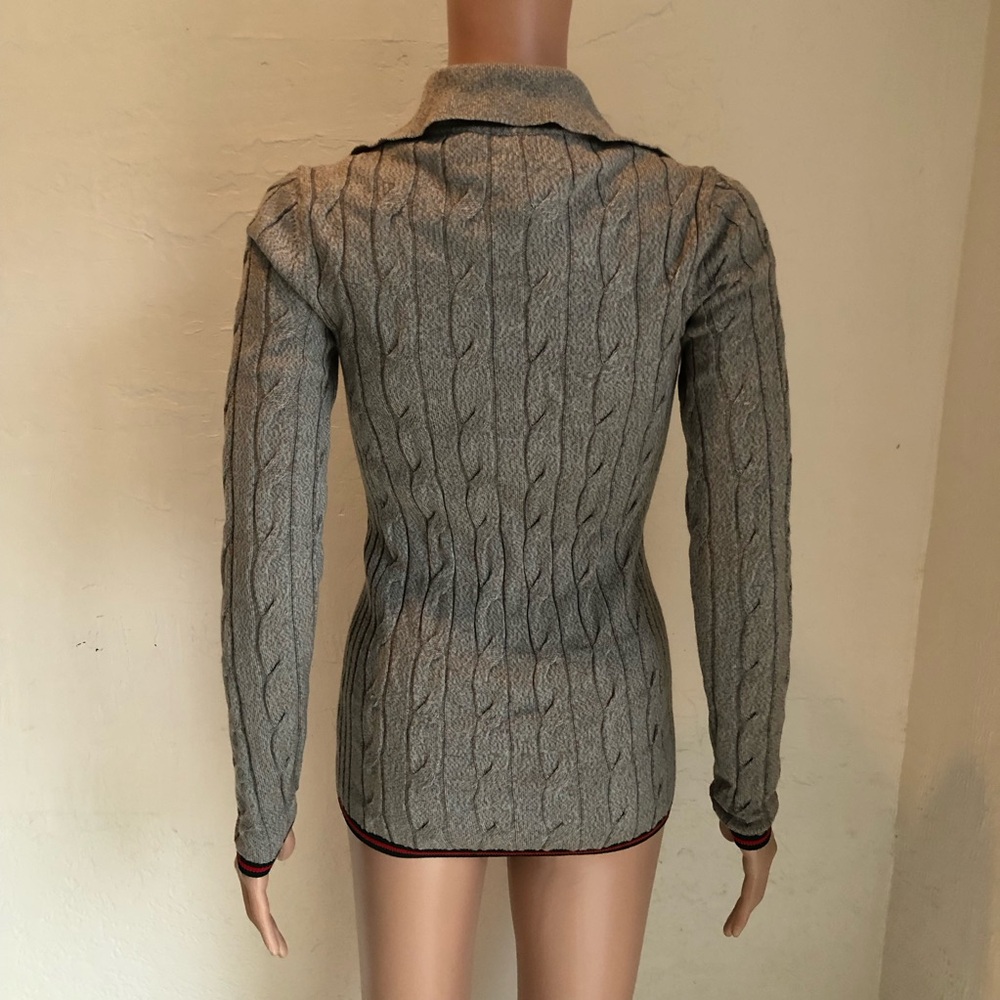Gucci Gray Cable-Link Rib Knit Wool Polo Top Button-Up Sweater Women’s Size XS - Picture 3 of 16